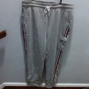 Tommy Hilfiger Gray Joggers with Red and Black Stripes